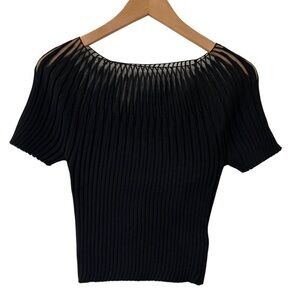 Commense Black Ribbed Knit Top